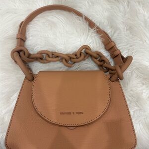Charles & Keith Brown Shoulder Bag with Chain Detail